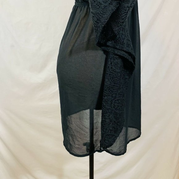 Beach Sheer Cover Up Dress Size Small Black Ruffle VNeck - Picture 11 of 12